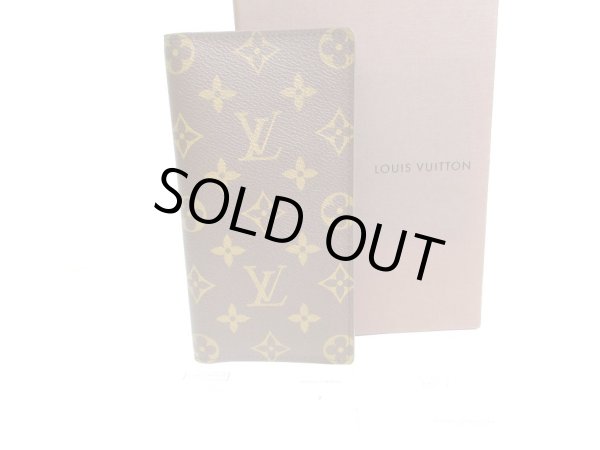 Photo1: LOUIS VUITTON Monogram Brown Leather Flap Checkbook Bill Wallet #a325