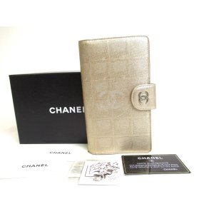 Photo: CHANEL New Travel Gold Canvas Leather Flap Long Wallet #a333