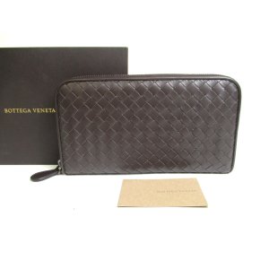 Photo: BOTTEGA VENETA Intrecciato Dark Brown Leather Round Zip Wallet #a337