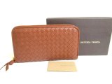 Photo: BOTTEGA VENETA Intrecciato Brown Leather Round Zip Wallet Purse #a339