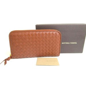 Photo: BOTTEGA VENETA Intrecciato Brown Leather Round Zip Wallet Purse #a339