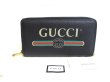 Photo1: GUCCI Vintage Logo Motif Pearl Black Leather Round Zip Wallet #a340