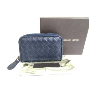 Photo: BOTTEGA VENETA Intrecciato Navy Blue Leather Round Zip Coin Purse #a341