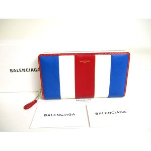 Photo: BALENCIAGA Tri-color Leather Continental Round Zip Wallet #a344