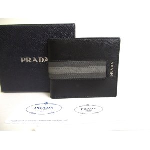 Photo: PRADA Black Saffiano Leather Bifold Bill Wallet Card Holder #a347