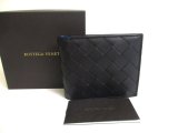 Photo: BOTTEGA VENETA Intrecciato Black Blue Leather Bifold Bill Wallet #a351