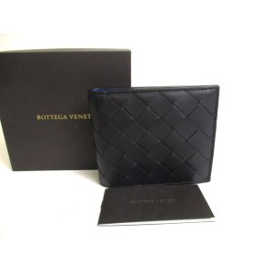 Photo: BOTTEGA VENETA Intrecciato Black Blue Leather Bifold Bill Wallet #a351