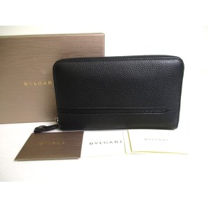 Photo: BVLGARI Octo Black Grain Leather Large Round Zip Long Wallet #a353