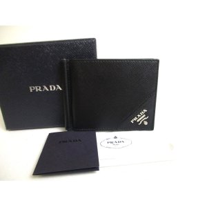 Photo: PRADA Black Saffiano Leather Bifold Bill Wallet w/Bill Clip #a357