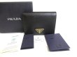 Photo1: PRADA Saffiano Black Leather Bifold Wallet Compact Wallet #a366