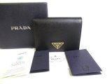 Photo: PRADA Saffiano Black Leather Bifold Wallet Compact Wallet #a366