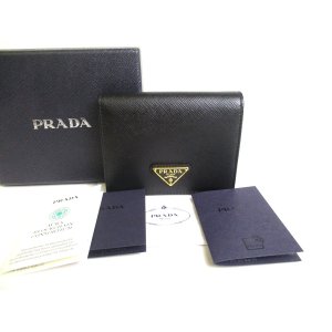 Photo: PRADA Saffiano Black Leather Bifold Wallet Compact Wallet #a366