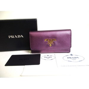 Photo: PRADA Metallic Purple Saffiano Metal Leather 6 Pics Key Chain #a367