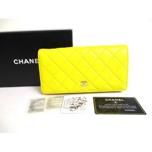 Photo: CHANEL Yellow Lamb Leather Flap Long Wallet Purse #a368