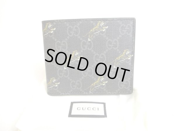 Photo1: GUCCI Black GG Coating Canvas Leather Taiger Motif Bifold Bill Wallet #a371