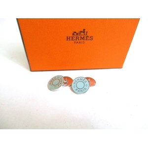 Photo: HERMES Light Blue Enamel Palladium Finishing Serie Cufflinks #a373