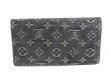 Photo2: LOUIS VUITTON Monogram Black Denim Musterd Yellow Leather Flap Long Wallet Amelia #a374