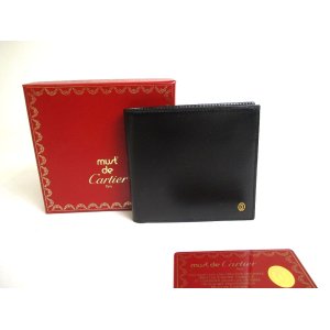 Photo: Cartier Pasha de Cartier Black Leather Gold Logo Bifold Bill Wallet #a378