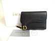 Photo1: Christian Dior Black Leather Saddle Lotus Bifold Wallet Compact Wallet #a379