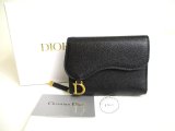 Photo: Christian Dior Black Leather Saddle Lotus Bifold Wallet Compact Wallet #a379