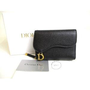 Photo: Christian Dior Black Leather Saddle Lotus Bifold Wallet Compact Wallet #a379