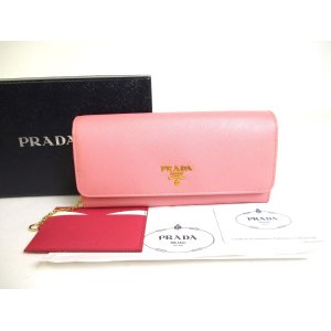 Photo: PRADA Saffiano Pink Leather Bifold Long Flap Wallet #a381