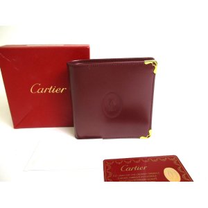 Photo: Cartier Must de Cartier Bordeaux Leather Bifold Wallet Purse #a386