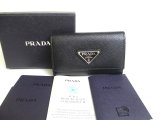 Photo: PRADA Black Saffiano Triangle Leather 4 Pics Key Chain #a387