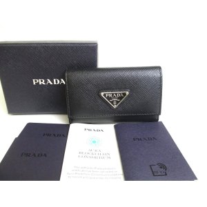 Photo: PRADA Black Saffiano Triangle Leather 4 Pics Key Chain #a387