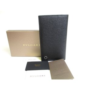 Photo: BVLGARI Man Black Leather Flap BIfold Long Wallet #a388