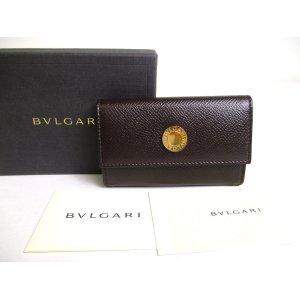 Photo: BVLGARI Dark Brown Leather Gold H/W 6 Pics Key Chain #a389