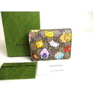 Photo: GUCCI Beige Leather Animal Print Ophidia GG Bifold Wallet #a397