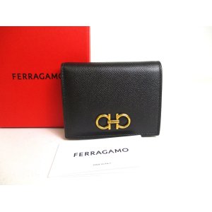 Photo: Salvatore Ferragamo Gancini Black Leather Gold H/W Bifold Wallet #a401