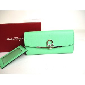 Photo: Salvatore Ferragamo Gancini Light Green Leather Flap Long Wallet #a407