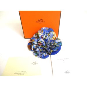 Photo: HERMES Blue 100% Silk La Fleur Corsage Brooch #a408