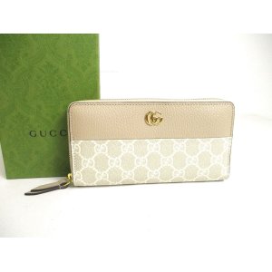 Photo: GUCCI Marmont GG Beige Leather Round Zip Long Wallet #a409