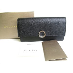 Photo: BVLGARI Black Leather Logo Clip Bifold Long Wallet #a415