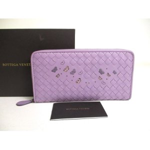 Photo: BOTTEGA VENETA Intrecciato Butterfly Motif Purple Leather Round Zip Wallet #a423