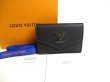 Photo1: LOUIS VUITTON Black Leather Trifold Wallet Lockmini Wallet #a424