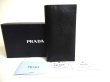 Photo1: PRADA Black Leather Flap Long Bill Wallet Card Holder Checkbook Case #a426