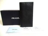 Photo: PRADA Black Leather Flap Long Bill Wallet Card Holder Checkbook Case #a426