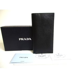 Photo: PRADA Black Leather Flap Long Bill Wallet Card Holder Checkbook Case #a426