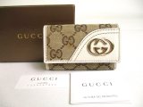 Photo: GUCCI GG Beige Canvas White Leather 6 Pics Key Chain #a427