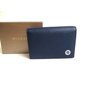 Photo: BVLGARI Navy Blue Grain Calf Leather Business Card Case Card Holder #a428