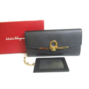 Photo: Salvatore Ferragamo Gancini Black Leather Gold H/W Flap Long Wallet #a429