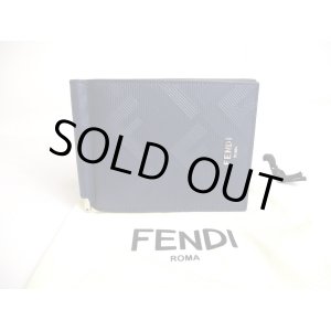 Photo: FENDI Shadow Card Holder Navy Blue Leather Bifold Bill Wallet #a435