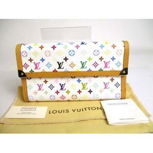 Photo: LOUIS VUITTON Multicolor White Leather Trifold LOng Wallet International #a436