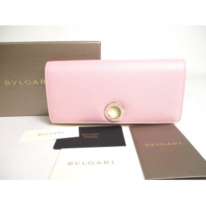 Photo: BVLGARI Light Pink Cream Leather Gold H/W Flap Wallet Continental #a440