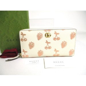 Photo: GUCCI Marmont GG Cherry Strawberry White Leather Round Zip Wallet #a441