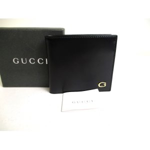 Photo: GUCCI Vintage Black Leather Bifold Bill Wallet Compact Wallet #a444